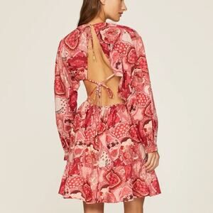 Chufy Red Bandana Mini Dress MEDIUM Cotton Cottage Western Ruffle Designer $455
